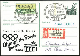 1000 BERLIN 12/ BEWERBERSTADT/ OLYMPA 2000... 1992 (9.10.) SSt = Brandenbg. Tor Mit Olympia-Ringen Auf P 60 Pf. Bavaria  - Monumentos