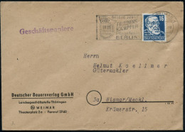 (15) WEIMAR 1/ C/ FDJ/ DEUTSCHLANDTREFFEN DER JUGEND.. 1950 (23.5.) Seltener MWSt = Brandenbg. Tor (u. FDJ-Flagge) Klar  - Monumentos