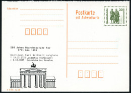 D.D.R. /  VGO 1991 Amtl. P 30 Pf. VGO Goethe/ Schiller, Frageteil + Zudruck: 200 Jahre Brandenburger Tor.. , Ungebr. (Mi - Monumentos