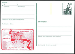 BERLIN 1990 (9.11.) Amtl. P 60 Pf. Bavaria, Grün + Zudruck: 9. Nov.'89 1.Jahrestag Der Maueröffnung (geöffnete Mauer Am  - Monuments