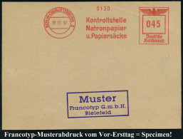 BERLIN-CHARLOTTENBURG 2/ Kontrollstelle/ Natronpapier/ U.Papiersäcke 1937 (31.12.) AFs-Muster Francotyp "Reichsadler" ,  - Andere