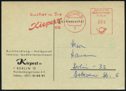 1 BERLIN 12/ Bücher Für Sie/ Kiepert/ KG 1967 (18.3.) AFS Postalia 008 Pf. = Sonderporto Ortskarte , Firmen-Kt. "Bücherz - Sonstige