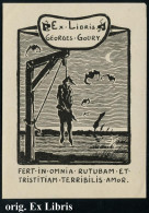 FRANKREICH 1920 (ca.) Ex Libris GEORGES GOURY Mit Gehenktem Am Galgen U. Vampir-Fledermäuse + Latein. Sinnspruck Von Geo - Autres