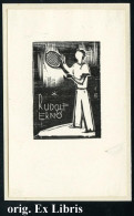 UNGARN 1935 (?) Ex Libris RUDOLF ERNÖ = Tennis-Spieler Im Druckstock Initialen V E = Vadasz Endré, Rs. Oval-HdN: VADASZ  - Otros