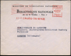 FRANKREICH 1957 (22.10.) AFS: PARIS - TRI - No.1/C. 2264 + 7 Wellen (Ministère De L'Education Nationale) Ausl-Bf.: BIBLI - Autres