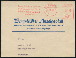 (16) BENSHEIM/ Bergsträsser Anzeigenblatt../ Wilhelm Hess & Co.. 1962 (7.6.) AFS Francotyp 015 Pf. Auf Zeitungs-Streifba - Andere