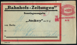 BERLIN S/ 14/ H/ GUIDO HACKEBEIL/ A.-G. 1928 (10.11.) AFS Francotyp 20 Pf. (Monogr.-Logo) Auf Vorbindezettel: "Bahnhofs- - Autres