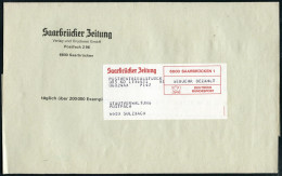 6600 SAARBRÜCKEN 1 1975 (ca.) EDV-Label "Saarbrücker Zeitung" POSTVERTRIEBSSTUECK..GEBÜHR BEZAHLT (altes Posthorn) 3-zei - Other