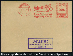 DÜSSELDORF 1/ Rheinmetall/ Büromaschinen/ Alex.Schweins.. 1936 (31.3.) AFS-Musterabdruck Francotyp "Hakenkreuz" (Firmen- - Other