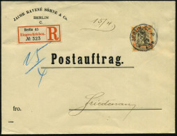 BERLIN,C./ 45/ *b 1905 (13.4.) 1K Auf EF 30 Pf. Germnia Mit Firmen-Lochung "J R S" = Jacob Ravené Söhne = Eisenbahn-Pion - Treinen