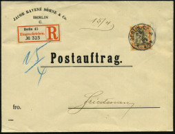 BERLIN,C./ 45/ *b 1905 (13.4.) 1K Auf EF 30 Pf. Germnia Mit Firmen-Lochung "J R S" = Jacob Ravené Söhne = Eisenbahn-Pion - Trains
