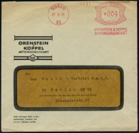 BERLIN SW/ 61/ ORENSTEIN & KOPPEL/ AG 1931 (28.4.) AFS Francotyp "Bogenrechteck" Auf Dekorativem Firmen-Bf. Mit Firmen-L - Trains