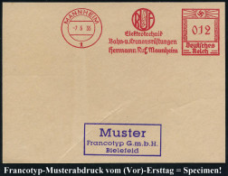 MANNHEIM/ 1/ RUF/ Elektrotechnik/ Bahn-u.Kranausrüstungen/ Hermann Ruf 1935 (7.5.) AFS-Musterabdruck Francotyp "Hakenkre - Trains