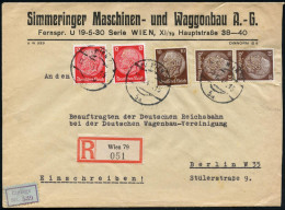 Wien 79 1940 (10.8.) 3x 10 Pf. Hindenbg. U. 2x 12 Pf. Hindenbg., Alle  M I T  Firmen-Lochung: "HD. S" = Simmeringer Masc - Trains