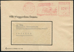 (19b) DESSAU 1/ Waggonfabrik Dessau 1952 (24.6.) Dekorativer Rotr AFS = Diesel-Triebwagen, Kessel-Waggons, Bahn-Viadukt  - Trains