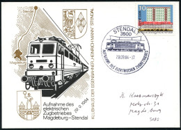 3500 STENDAL 1/ AUFNAHME DES ELEKTR.ZUGBETRIEBES 1984 (29.9.) SSt = Elektrolok , Klar Gest. Motiv-ähnl. Jubil.-Sonderkar - Trains