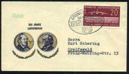 EISENACH-EISFELD/ BAHNPOST/ ZUG 456-482/ 377 1958 (2.11.) Jubil.-Bahn-Oval (Ringstempel "377") Jubil.-Miniatur-SU: 100 J - Trains