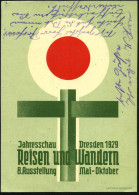 Dresden-Altstadt 1 1929 (26.8.) MaWellenSt. Auf PP 8 Pf. Ebert, Grün: Jahresschau/Reisen U. Wandern/ 8. Ausstellung = Ei - Trains