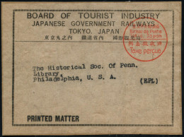 JAPAN 1930 (ca.) Roter 1K: Bureau De Poste/ Tokio, Japon/ Taxe Percue Auf Kleinem Adreß-Aufkleber: BOARD OF TOURIST INDU - Eisenbahnen