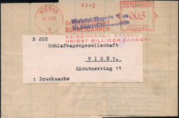 ÖSTERREICH 1935 (30.9.) AFS Francotyp: WIEN 45/*/ÖSTERREICHISCHE/ BUNDESBAHNEN/ REISEMARKEN SPAREN/HEISST BILLIGER FAHRE - Eisenbahnen