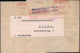 ÖSTERREICH 1935 (30.9.) AFS Francotyp: WIEN 45/*/ÖSTERREICHISCHE/ BUNDESBAHNEN/ REISEMARKEN SPAREN/HEISST BILLIGER FAHRE - Trains