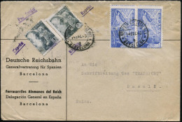 SPANIEN 1943 (14.1.) Dienst-Bf: Deutsche Reichsbahn/Generalvertretung Für Spanien (2-sprachig) 2x 1 Pta. Cierva-Helikopt - Treinen