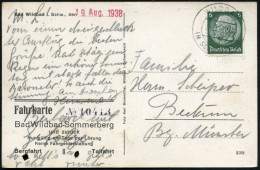 Bad Wildbad 1938 (19.8.) 2K-Steg: WILDBAD/IM SOMMERBERG Auf Fahrkarten-Ak.: Bergfahrt - Talfahrt Mit Rauten-Lochentwertu - Trenes