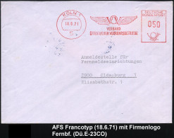 5 KÖLN 1/ VERBAND/ ÖFFENTLICHER VERKEHRSBETRIEBE 1971 (18.6.) AFS = Geflügeltes Monogr. , Rs.überstempelter Abs.-Vordruc - Tramways
