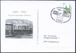 2380 SCHLESWIG 1/ 1890-1990/ 100 JAHRE STADTVERKEHR 1990 (25.3.) SSt = Pferde-Tran (u. Stadtbus) Auf PU 100 Pf. Bauwerke - Tram