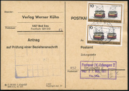 B.R.D. /  BERLIN 1971 (26.8.) Berlin 10 Pf. "Straßenbahn 1890", Paar Auf Seltener Zeitungs-Bezieher-Anschriften-Prüfung! - Tram