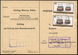 B.R.D. /  BERLIN 1971 (26.8.) Berlin 10 Pf. "Straßenbahn 1890", Paar Auf Seltener Zeitungs-Bezieher-Anschriften-Prüfung! - Tramways