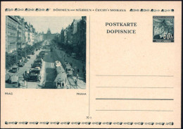 BÖHMEN & MÄHREN 1939 60 H. BiP, Blaugrün: Prag, Wenzelsplatz, Trambahnen Linie 11 (+ LKW, PKW, Linksverkehr!) Ungebr. (M - Tram