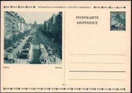 BÖHMEN & MÄHREN 1939 60 H. BiP, Blaugrün: Prag, Wenzelsplatz, Trambahnen Linie 11 (+ LKW, PKW, Linksverkehr!) Ungebr. (M - Tramways
