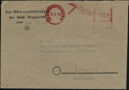 (22) WUPPERTAL-BARMEN 1 1946 (9.9.) Sehr Seltener, Aptierter AFS Francotyp "Hakenkreuz" = Entfernt  +  Absender-Text Ent - Eisenbahnen