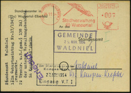 (22a) WUPPERTAL-BARMEN 1/ Stadtverwaltung 1954 (24.11.) AFS Francotyp = Schwebebahn , Klar Gest. Kommunal-Kt.: Standesbe - Trains