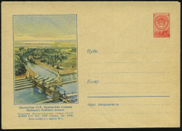 UdSSR 1957 40 Kop. U Staatswappen , Rot:  Staustufe Tschumbiskaja Ploschina U.Kanal (Kirgisische SSR), Ungebr. - WASSER- - Agua