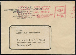 KASSEL 1/ Strom Sparen/ Erst Denken-/ Dann Schalten!/ Elektrizitäts-AG/ Mitteldeutschland 1946 (16.7.) Seltener, Aptiert - Electricity