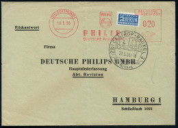 (21b) DORTMUND 1/ PHILIPS/ DEUTSCHE PHILIPS GMBH 1955 (18.5.) AFS Francotyp (Firmen-Logo) Auf 2 Pf. NoB = VE , (wie Imme - Elektriciteit