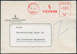 8520 ERLANGEN 2/ SIEMENS 1962 (30.3.) AFS Francotyp Mit Kleinem 1K-Stol. U. Neuer PLZ (Monogr.-Logo) Rs. Abs.-Vordruck,  - Electricity