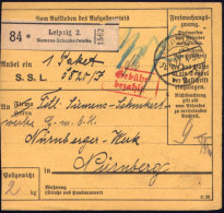 Leipzig 2./ Siemens-Schuckertwerke 1922 (2.6.) Selbstbucher-Paketzettel + 1K-Steg: LEIPZIG/* 2 B + Roter Ra.2: Gebühr /b - Elektriciteit