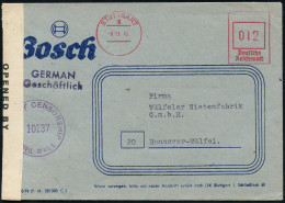 STUTTGART/ 1 1945 (9.11.) Aptierter AFS Francotyp "Reichsadler" = Entfernt, Inschrift "Deutsches Reich" Im OrtsStpl. "ST - Electricity