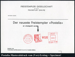 SAARLAND 1954 (31.8.) AFS Postalia-Musterabdruck  "POST SAAR" 000 F.: SAARBRÜCKEN 2/V S E/E/macht's/elektrisch = Geöffne - Electricity