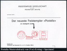 SAARLAND 1958 (9.9.) AFS Postalia-Musterabdruck "POST SAAR" 000 F.: SAARBRÜCKEN 2/ELEKTRO-KÜCHE/gesunde Küche/STADTWERKE - Electricity