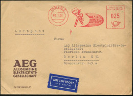 (24b) KIEL 2/ AEG/ HELFER IM/ HAUSHALT 1958 (8.1.) AFS Francotyp 025 Pf. "Elektro-Teufel" Aus Elektrokabel (tansportiert - Elektriciteit