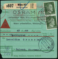 WIEN 87/ OSRAM 1942 (30.11.) AFS Francotyp 050 Pf. = Glühbirne (links Ort Nicht Voll, Da Paketkt.) + Schw, Paketzettel:  - Elektrizität