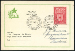 BELGIEN 1947 (24.5.) SSt: MECHELEN/XIIA ESPERANTO-KONGRESO DE FLANDRALIGO , 2x Klar Gest. Ausl.-Kongreß-Sonder-Kt.: FL.  - Esperanto