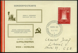 ÖSTERREICH 1961 (3.6.) SSt.: WIEN 101/10/KENNEDY TREFFEN CHRUSTSCHOW , Klar Gest. Ausl.-Sonder-Karte! (Mi.1084 EF) - EUR - Autres & Non Classés