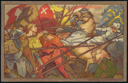 SCHWEIZ 1911 (1.8.) 5 C. Sonder-P. Bundesfeier: Burgunderschlacht, Fußtruppen Besiegen Ritterheer (Ritter= Blindenhilfe) - Sonstige & Ohne Zuordnung