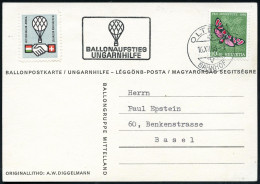 SCHWEIZ /  UNGARN 1956 (16.12.) Ballon-Sonderkarte: Ungarnhilfe , 1K: OLTEN 2/BAHNHOF + Ballon-HdN: UNGARNHILFE + Color- - Other & Unclassified