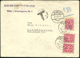 ÖSTERREICH 1951 (22.3.) Viol. 3L: ALLIED HIGH COMMISSION PERMIT OFFICE/FOR GERMANY/Wien I.. (mittig Gering Undeutl.) 1K- - Otros & Sin Clasificación